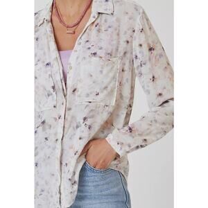 ANTHROPOLOGIE CLOTH & STONE SHIRT XS HIPSTER PASTEL FLORAL IVORY NEUTRAL MOTIF